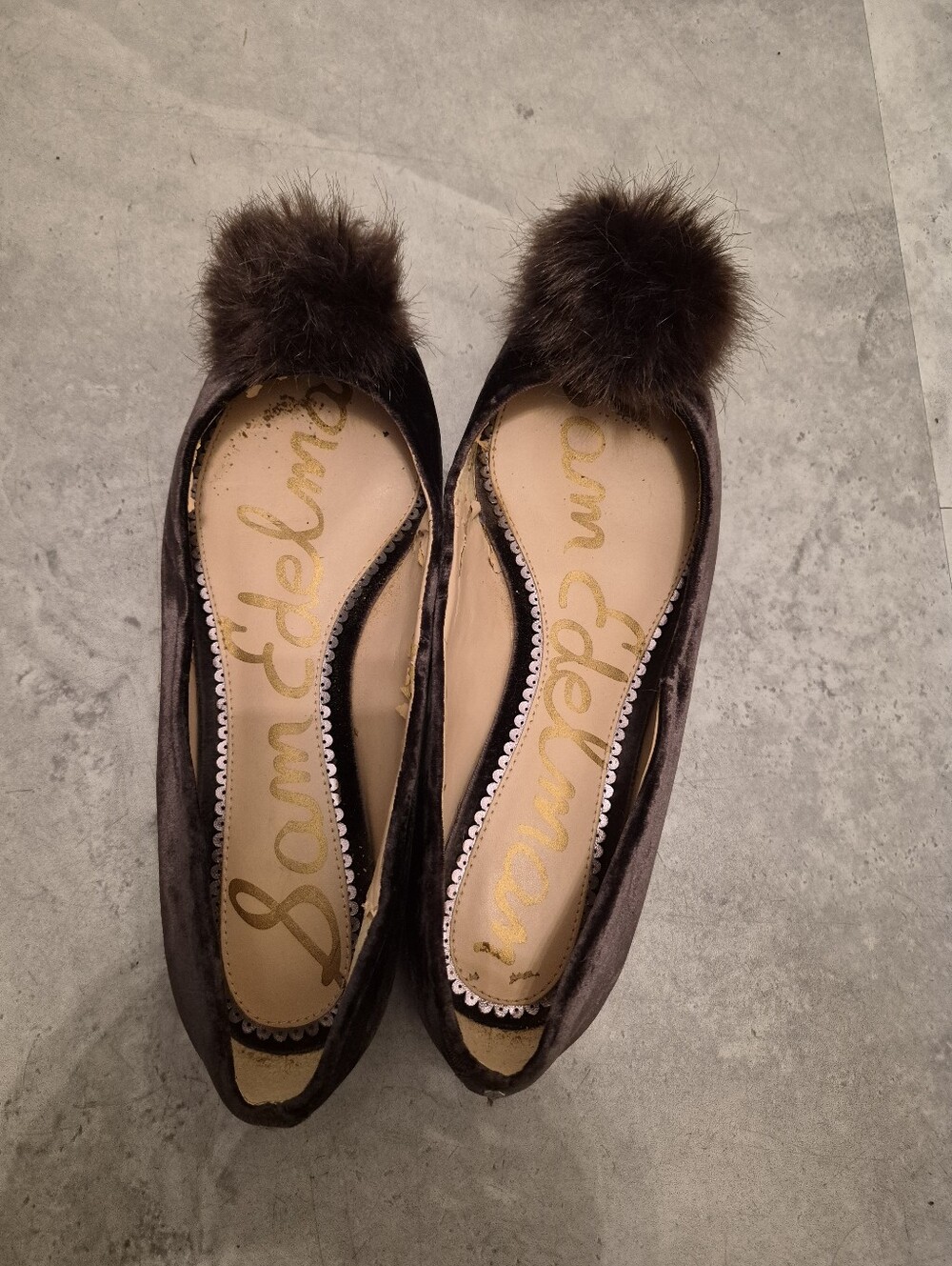 Sam Edelman Dark Brown Velvet Pom Pom Flats Size 10